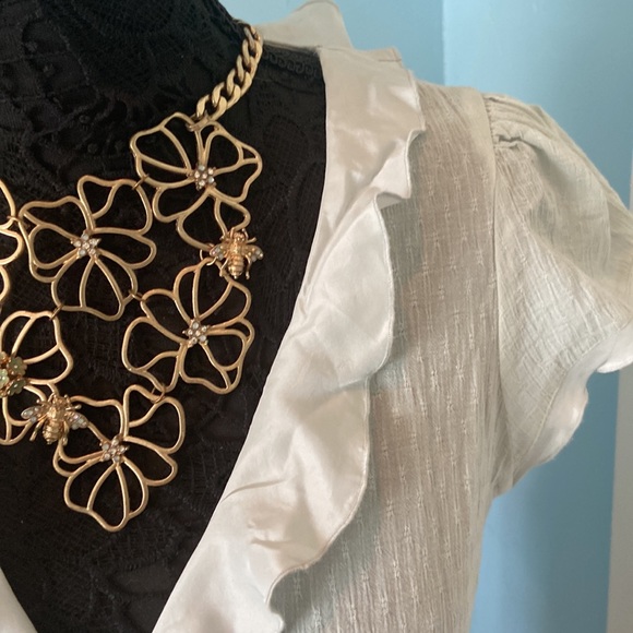 Anthropologie Odille cotton wrap blouse with satin ruffle & tie - size 10 - Picture 4 of 7